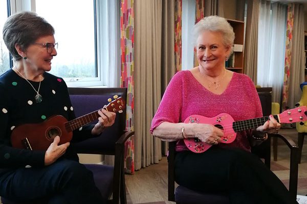 Janice Pullen teaching Sylvia Goldsmith at Playalong Saturdays at Nonsuch Abbeyfield